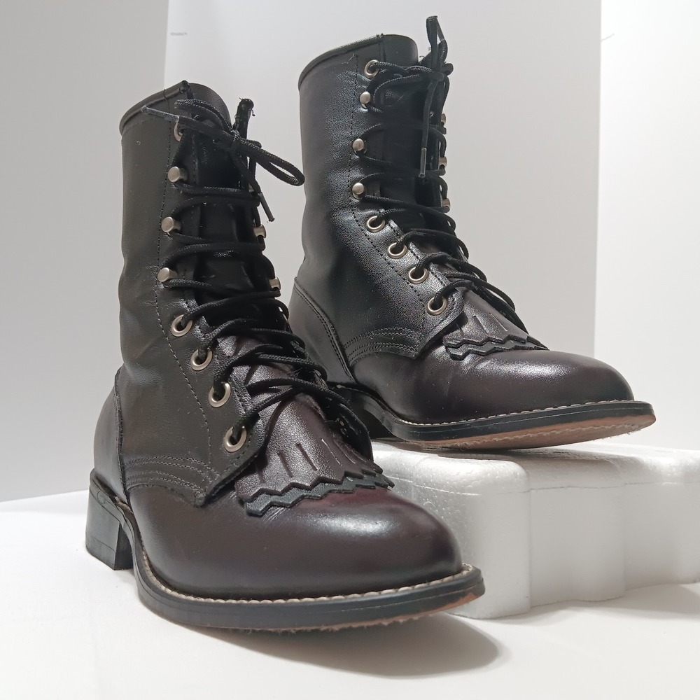 Vintage Laredo 28-129 Womens Size 5M Leather Lace-Up Roper Kiltie Boots USA Made